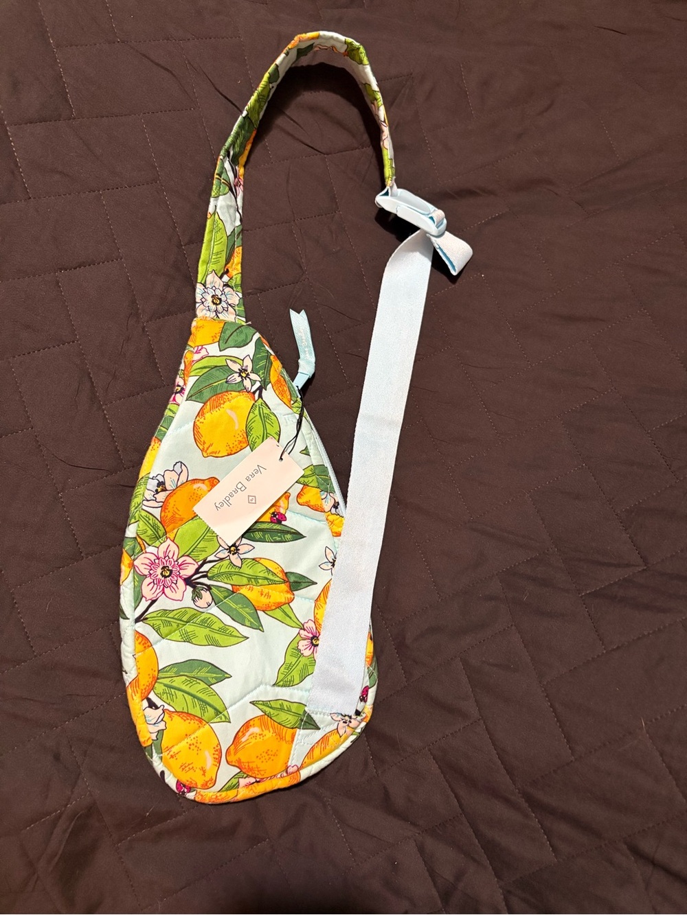 Vera Bradley Lemon Print Quilted Crossbody Sling in Light Blue and Yellow - Picture 4 of 9